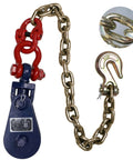Beefed Up Heavy Duty 4 Ton Snatch Block With Chain For Tow Trucks And Recovery, 4.5 Inch Sheave For One Half Inch Wire Rope, Swivel Shackle, Snatch Block Pulley For Towing And Car Carrier Applications, red and blue with chain