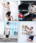 Man using 12.5 Foot Telescoping Aluminum Ladder with Non Slip Feet for Home and Outdoor DIY Use, easily carried and stored