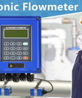 Digital Ultrasonic Flow Meter For Liquids TUF-2000B Bi-Directional 0 To 10 Meters Per Second IP67 on pipe with technician
