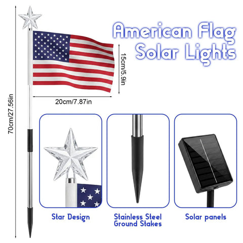 Lit Patriotic Solar Flag Lights For Outdoors, 8 Pack Pathway Stakes With 8 Modes, Waterproof 26.5 Inch American Flag Yard Lights