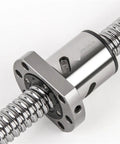 Close-up of SFU2005 Ballscrew System for 3D Printer, Customizable Size, shown with ball nut and end machined RM2005 component.