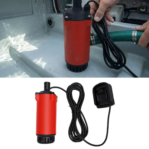 Heavy Duty Cordless Submersible Water Transfer Pump Delivers Strong 120 Liter Flow With 21V Lithium Ion Power in red and black color.