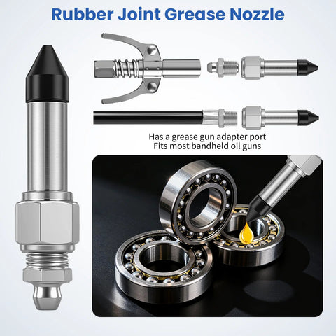 Seven-piece grease gun needle tip kit with metal adapters and couplers for narrow spaces
