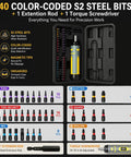 Pro Grade Torque Wrench And Screwdriver Set With 40 S2 Bits For Hex Torx Flat Phillips Square And Torx Security Bits Calibrated 10-70 Inch Pounds Ideal For Scope Mounts Bike Repairs And Everyday Maintenance 42PC toolset with case and bits displayed