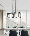 Dope Farmhouse Rectangle Chandelier For Dining Rooms And Kitchen Islands, 31.5 Inch Modern Linear Hanging Light Fixture in dining room