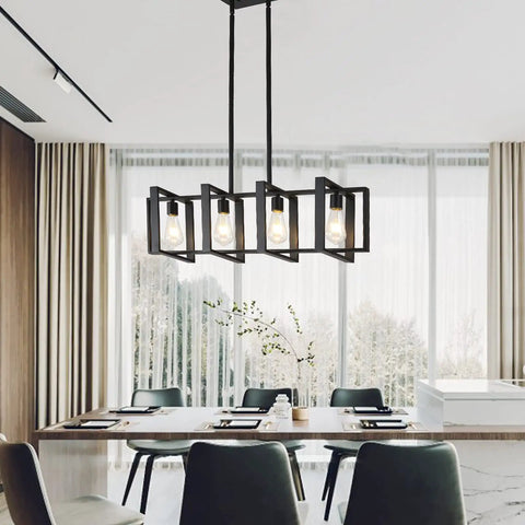 Dope Farmhouse Rectangle Chandelier For Dining Rooms And Kitchen Islands, 31.5 Inch Modern Linear Hanging Light Fixture in dining room