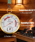 Sauna Thermometer And Hygrometer Fahrenheit With Lanyard Mount For Easy Readouts Portable Temperature And Humidity Monitor For Steam Sauna Tents Infrared Indoor Outdoor Home Spa Accessories hanging in a wooden sauna