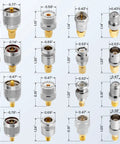 16 Piece RF Coaxial Adapter Kit UHF BNC N F To SMA Male And Female Connectors showing dimensions for each adapter
