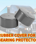 Two Piece Premium Rubber Wheel Bearing Protectors For Cars Trucks And Trailers Slick Hub Dust Guards in grey rubber material.