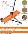 40-Inch Tow Behind Dethatcher With 20 Rust-Proof Tines And Heavy-Duty Tires, carbon steel, for clearing large lawns