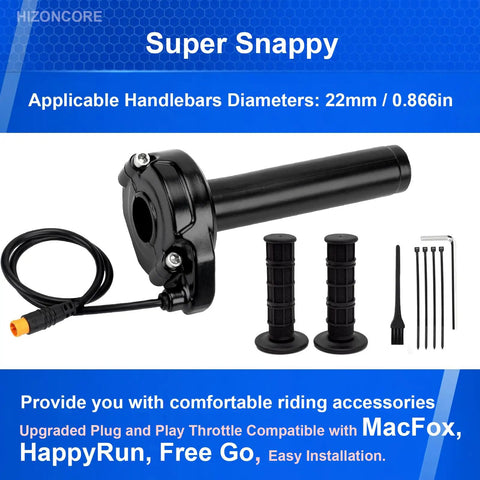 Plug And Play Full Twist Throttle With Preinstalled Grips For Electric Dirt Bikes 3 Pin Surron Style 12V-72V Compatible With HappyRun Freego Heybike And More No Hassle Installation Ride Ready