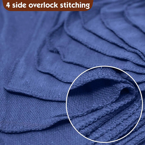 Bulk Auto Shop Towels 14x14 Inches 100 Percent Cotton Lint Free Rags For Mechanics 500 Pack Blue showing overlock stitching