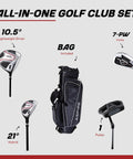 Teen Golf Club Set For Ages 13 To 16 With Driver, Hybrid, 7 PW Irons, Putter, Stand Bag And 3 Headcovers Graphite Woods, Steel Irons, Right Hand Youth Golf Kit Built For Speed, Control, And Confidence displayed in a promotional layout