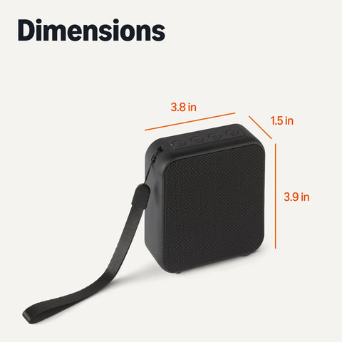 Compact Bluetooth Speaker With IPX5 Waterproof Rating, 6 Hour Playtime, USB C Charging, dimensions 3.8x3.9x1.5 inches