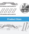 Stainless Steel Pad Eye Kit For Bimini Boat Top Straps, Kayak Deck Loops, Cooler Tie Downs, Battery Hold Downs, And Marine Hardware, 4 Pack For Beefy Heavy Duty Ties And Rugged Outdoor Watercraft Gear with screws and measurement details.