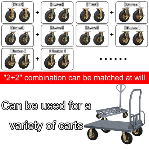Heavy Duty Rubber Casters Pair With Eight And Ten Inch Swivel Options For Serious Outdoor Hauling displayed with cart combinations.