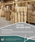 Solid Wood Kitchen Island Legs Set Of 2 Thirty Five And A Half Inch High Five Inch Wide Five Inch Deep Unfinished Raised Panel Cabinet Columns Replacement For Large Dining Table And Kitchen Table Countertop Legs displayed in a workshop