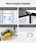 Big Capacity 7.1 Cu Ft Upright Freezer Refrigerator Convertible in Black with One Touch Switch, showcasing adjustable glass shelves, reversible door, fruit basket, and thermostat.