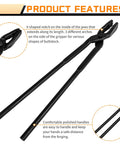Forging Hammer And Wolf Jaw Blacksmith Tool Set with detailed view of wolf jaw tongs and text highlighting product features.