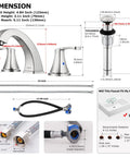 Dimensions of Widespread Double Handle Bathroom Faucet With Pop Up Drain And cUPC Supply Lines In Brushed Nickel, 3-Hole Mount