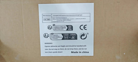 Packaging label with warnings and recycling instructions for Full Bore 8000W Brushless Circular Saw.