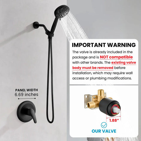 Heavy Duty Matte Black Shower Faucet Set With Integrated Pressure Balance Valve And Versatile Six Setting Handheld Sprayer Smooth Hookup For Major Home Refresh