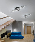 40W Dimmable LED Ceiling Light Fixture, Semi Flush Mount Industrial Geometric Black Chandelier With Remote in modern living room