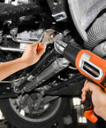 Hot Air Gun With 9 Temp Dial And 3 Fan Speeds, A Versatile Heat Tool used for automotive repair under a car.
