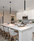 Sleek LED Pendant Lights 4000K Dimmable, 15.7 Inch, 10W Each, ETL Listed, over a kitchen island with bar stools, modern fixture view