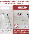 Before and after image showing Built Like A Tank 1/2 Inch Fire Sprinkler Head Cage Guard Protector Bracket installed.