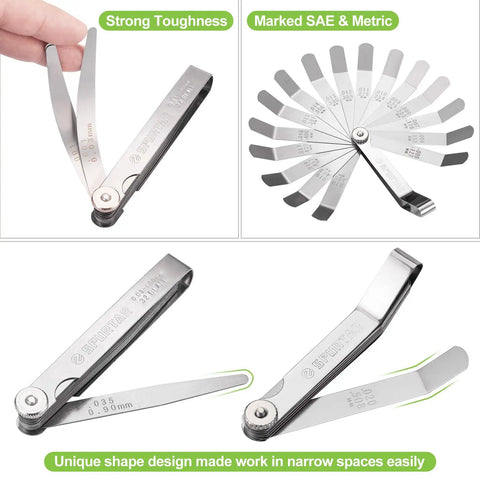Feeler Gauge Set With 32 Tapered And 16 Offset Blades For Valve Clearance And Auto Maintenance, Ideal For Valves, Ignition, And Machinery Alignment, Measures 0.001 To 0.040 In (0.03 To 1.00 Mm) And 0.005 To 0.020 In (0.127 To 0.508 Mm), stainless steel blades