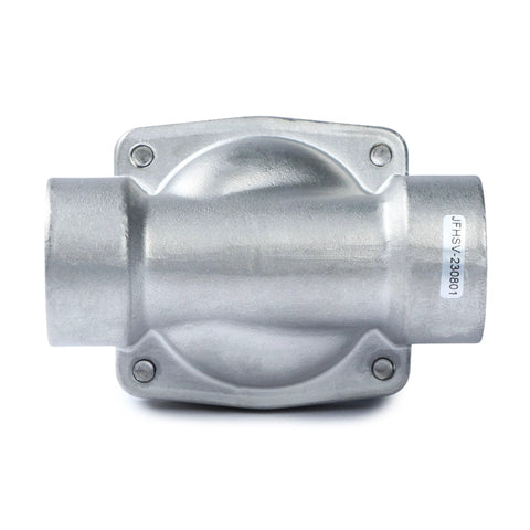 1-inch stainless steel solenoid valve, front view with mounting flange, high-pressure industrial valve