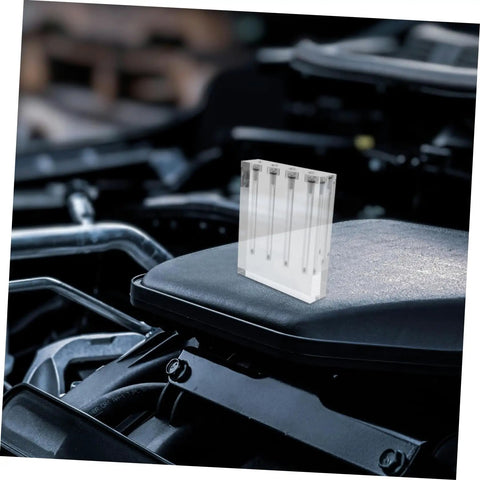 Engine Oil Viscosity Testing Stand And Acrylic Oil Comparator Tool For Auto Maintenance And Car Repair, Ideal For Pro Shops And DIY Garages, Durable, Easy To Use, Precision For Diagnostics. Acrylic test stand on engine cover.