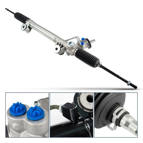 Power Steering Rack And Pinion For Toyota Tacoma 2016 2019 2021 2022 All Models Hydraulic Replacement 3.5L 4.0L Engines OE 26-2629 Compatible Direct Fit Beefed Up Steering Upgrade, front and close-up views including hydraulic connectors.