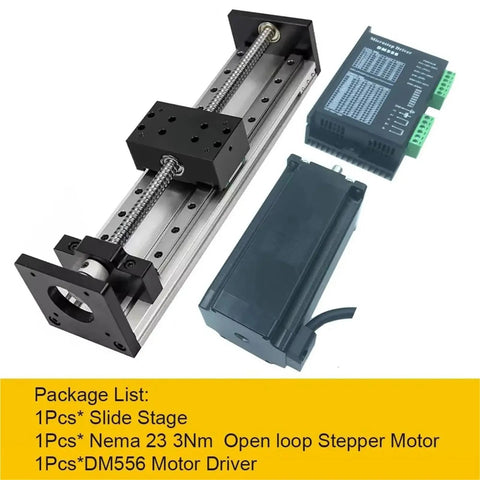 Hefty Double Linear Rail X Y Z Axis Slide Stage With Sfuh1605 Ball Screw, Nema 23 Mount, motor driver and stepper motor included.
