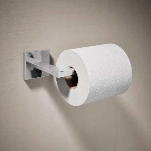 Sleek Square Wall Mounted Toilet Paper Holder In Polished Chrome Premium Metal Construction Pivoting Roll Easy Install With Mounting Hardware Included Modern Bathroom Accessory