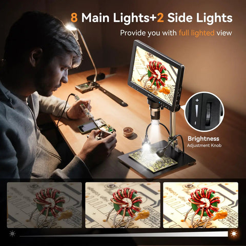 Digital Coin Microscope With Built In Light, 10 Inch IPS Display For Close Up Mint Marks, Dates, Die Cracks, Doubling And Edge Details, Perfect For Home Coin Collecting, Club Sessions, Penny Roll Hunters, And Coin Nerds. 10.1-inch IPS display with brightness knob