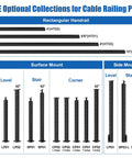 Heavy Duty 10 Foot Stainless Steel Cable Railing Handrail Built Tough For Your Deck Or Stair Project showing various handrail lengths and surface mounts.