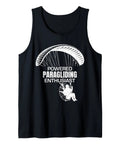 Paragliding Enthusiast Tank Top With Funny Paramotor Design for paragliders in black, with white powered paragliding graphic