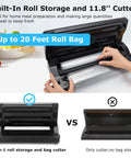 Ten In One Food Vacuum Sealer with Built In Bag Storage up to Twenty Feet and Cutter featuring roll storage and bag cutter