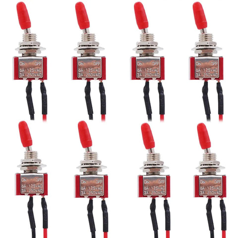 8 Pack Mini Toggle Switch SPST 2 Position 2 Pins On Off 125V AC 5A Or 250V AC 3A With Pre Soldered Wires 8 Inch Leads 6mm Mounting Hole