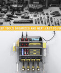 Heavy Duty Drill Wall Mount Power Tool Organizer With Eight Outlet Charging Station And Four Layer Carbon Steel Pegboard Rack With Four Drill Holders Supports Up To 190 Lb Ideal For Garage And Workshop fully loaded with tools
