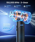 Rechargeable Brushless Air Duster With Bright Led Light And High Speed Fan For Instant Keyboard Laptop And Pc Cleaning That Helps You Clean Like A Boss On Any Desk Setup showing motor components and airflow.