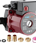 Efficient Hot Water Recirculating Pump 93W with cast iron and aluminum housing, includes brass fittings and speed control.