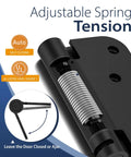 Adjustable spring tension for Heavy Duty 4 Inch Self Closing Door Hinges Three Pack with UL listed safety features.