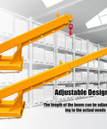Heavy Duty Workhorse Forklift Jib Boom Crane With 11000 Lbs Capacity And Adjustable 94.5 Inch Telescopic Arm design showcasing adjustable length boom in warehouse.