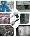 Heavy Duty Pneumatic Steel Strapping Tool And Metal Banding Machine Air Powered Tensioner Cutter Sealer with metal banding rolls.