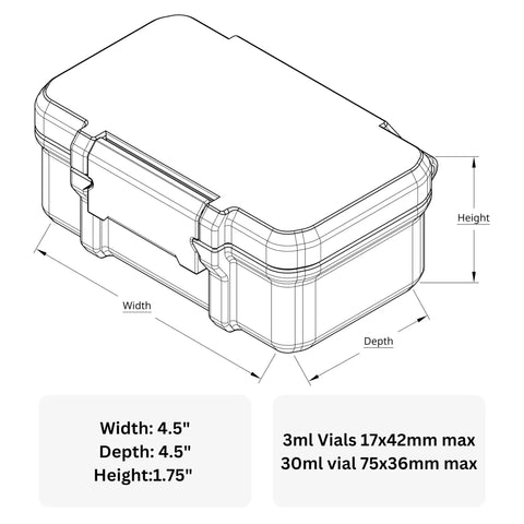 Diagram of 3ml and 30ml Vial Case for Peptide Vials and Reconstitution Solution | Temperature Regulating Fridge and Freezer Safe Case