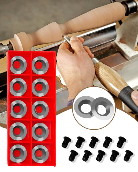 10 Pack 15mm Round Tungsten Carbide Lathe Tool Inserts Indexable Replacement Turning Heads For Precision Metalworking CNC Machining in use on lathe.