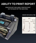 High Speed Money Counter With Multi Currency Value Count And Counterfeit Bill Detector Four Currencies USD CAD MXN EUR Add And Batch Modes LCD Display For Cash Biz with report print capability